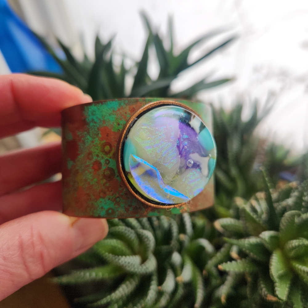 Copper And Dichroic Glass Cuff